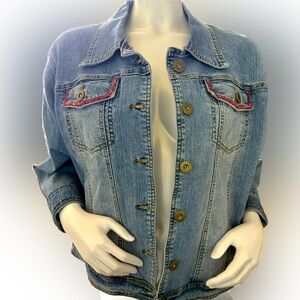 Women’s Great Cavalier button down denim jacket‎ with red beading - size XL